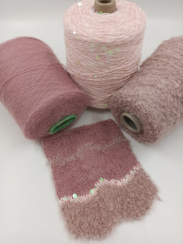 Набор для шарфа, альпака, мохер, пайетки, цвет розовый